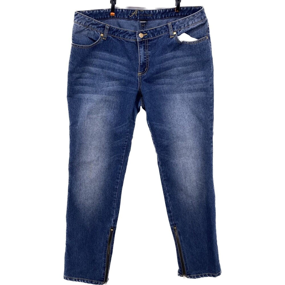 A by Anisette Skinny Jeans Women's 18W Plus  Stretch Ankle Zip Embellished 38x31